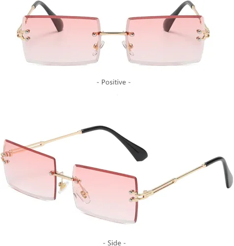 Vista 4 de BAWUYI Gafas de sol rectangulares sin montura de los años 90 años 2000 para mujeres y hombres accesorios Y2K vintage retro sin marco gafas cuadradas