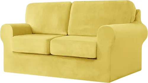 Vista 44 de UNBBRRL Fundas de sofá de 3 piezas para sofá, funda de terciopelo elástico para sillón con 1 funda de cojín de asiento y 1 funda de respaldo