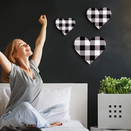 Vista 5 de Jetec 3 piezas de decoración rústica de madera con forma de corazón de madera para el hogar, placa colgante para cocina, dormitorio, baño, sala
