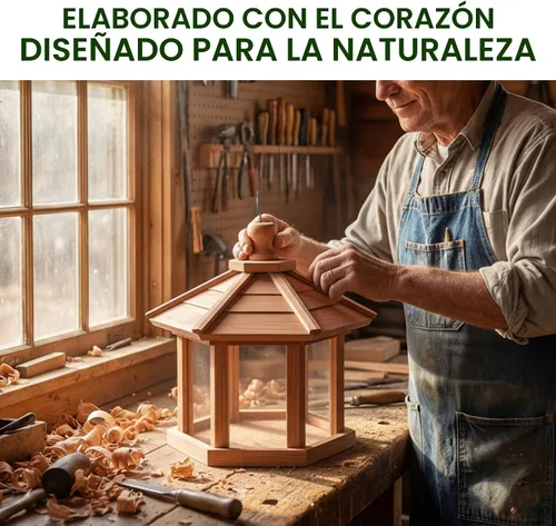 Vista 6 de Solution4Patio - Comedero para pájaros para exteriores, comedero tipo gazebo hexagonal de cedro de Estados Unidos con bandeja de malla ventilada