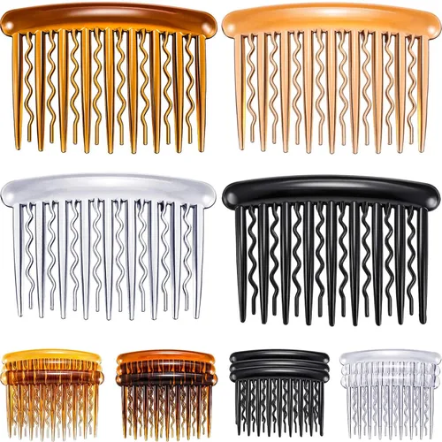Vista 7 de Gejoy 12 peines de plástico para dientes para el cabello, peine lateral de tortuga, accesorios para el cabello (negro, marrón oscuro)