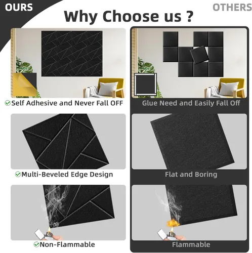 Vista 3 de Art3dwallpanels Paquete de 12 Paneles Acústicos de 12" X 12" Paneles de Pared Insonorizantes Autoadhesivos Amortiguadores de Sonido, Decoración