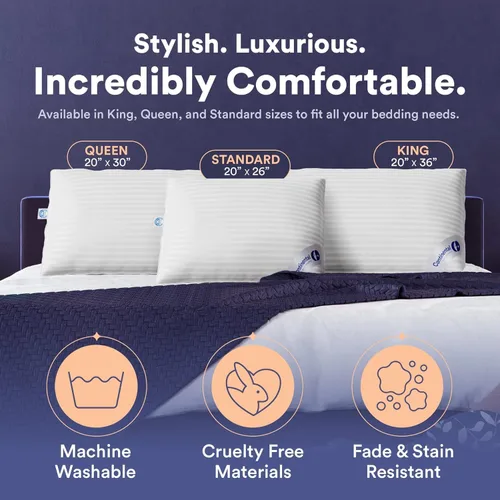 Vista 3 de Continental Bedding Almohada de Plumón de Ganso Serenity Plumón Blanco Húngaro 700 Fill Power Funda de Algodón Damasco 400TC Fabricado