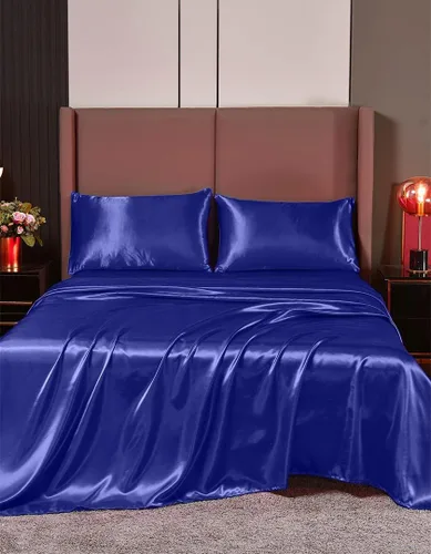Vista 24 de Juego de sábanas de satén de seda de 4 piezas Sábana bajera Sábana encimera Funda de almohada Calidad de hotel sedoso suave y lujoso