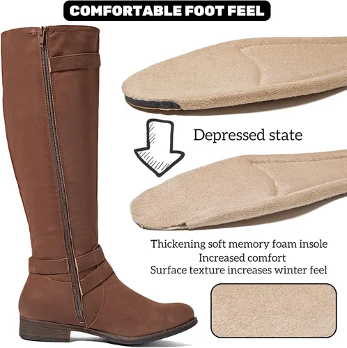 Vista 3 de Botas altas hasta la rodilla para mujer, elegantes y cómodas, con punta redonda, cierre de cremallera lateral, para otoño e invierno para mujer