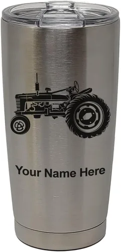 Vista 33 de LaserGram Vaso aislado al vacío de 20 onzas, Old Farm Tractor, grabado personalizado incluido (negro)