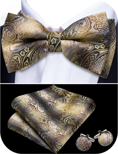 Vista 35 de Barry.Wang Pajarita de Rayas Paisley para Hombre de Seda Preatada Pañuelo de Bolsillo Gemelos Juego Formal Boda Fiesta Graduación