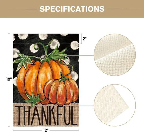 Vista 5 de AVOIN colorlife - Bandera de jardín con texto en inglés "Fall Thankful Thanksgiving", de 12 x 18 pulgadas Doble cara, resistente a la intemperie