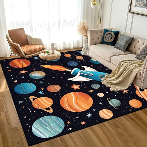 Vista 21 de Alfombra de galaxia de 2 x 3 pies, alfombra espacial para niños y niñas, dormitorio, sala de estar, océano, transbordador, barco, alfombra de noche