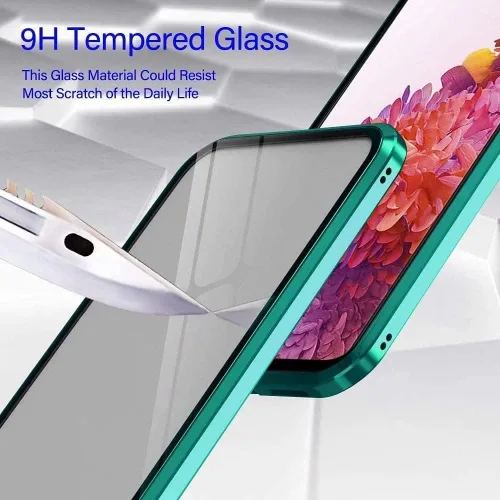 Vista 2 de Funda magnética para Huawei P30 Lite, protección completa de 360°, parachoques de metal con parte delantera y trasera, cubierta abatible de vidrio