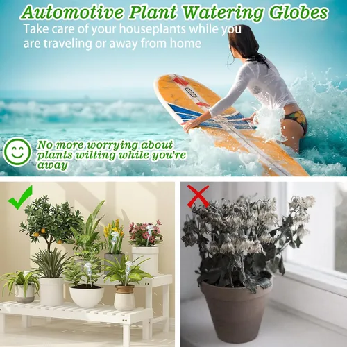 Vista 3 de Globos de Riego para Plantas, 4 Piezas de Color Degradado Arcoíris Iridiscente de Vidrio Transparente en Forma de Hongo con Picos de Riego