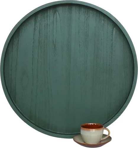 Vista 16 de Gurfuy Bandeja de madera rústica de 20 pulgadas para servir – Bandeja redonda extragrande para mesa de café decorativa de granja de gran