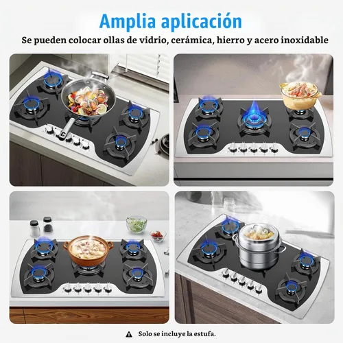 Vista 8 de Placa de cocina de gas NG de 36 pulgadas con 5 quemadores, convertible a GN/LPG, estufa de gas integrada con protección de termopar
