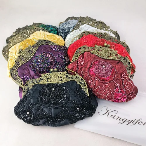 Vista 5 de Belsen Bolsos de noche de flores de lentejuelas con cuentas vintage para mujer