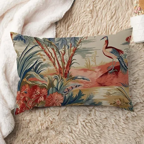 Vista 12 de ArogGeld Funda de cojín lumbar asiática de estilo chinoiserie, de lino marrón, pájaro y flor, funda de almohada asiática para sala de estar, A-6