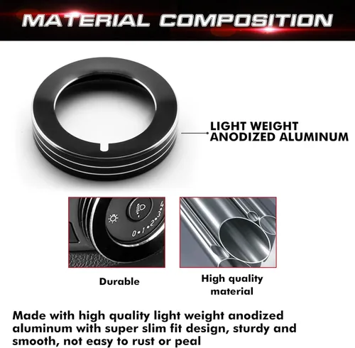Vista 5 de x xotic tech Anillo de cubierta de botón para interruptor de luz antiniebla, compatible con Ford Mustang 2015-2023, F-150 2015-2020, accesorios Negro