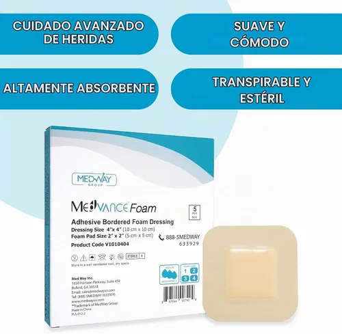 Vista 2 de Medvance Apósito de espuma impermeable con bordes adhesivos, 4 x 4 pulgadas, caja de 5
