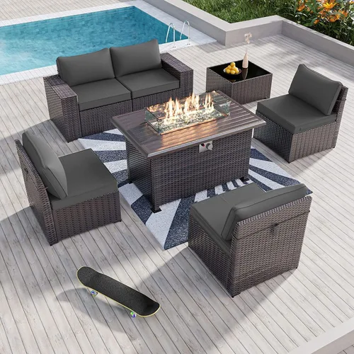 Vista 72 de Kullavik - Juego de muebles para exterior de 6 piezas con sofá modular de ratán de polietileno, color negro