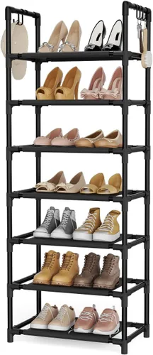 Vista 14 de LANTEFUL - Organizador de zapatos de 5 niveles, 12-15 pares, organizador de botas, estante resistente y estrecho para entrada, armarios con ganchos