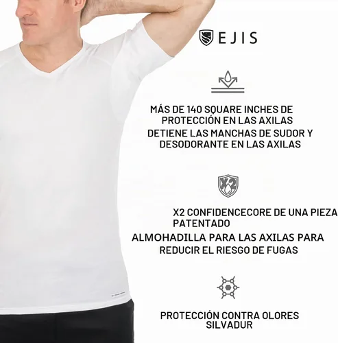 Vista 2 de Ejis Camiseta interior de algodón con cuello en V para hombre con almohadillas para el sudor, ajuste clásico