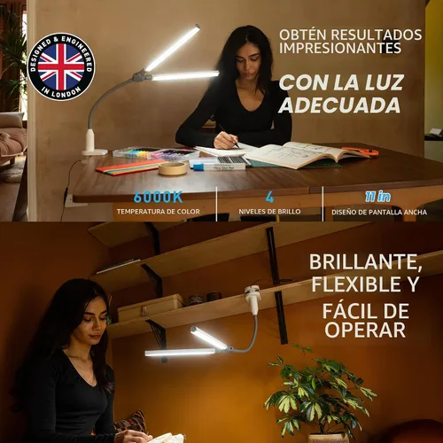 Vista 5 de DuoPro Clamp Lámpara LED con Abrazadera - Luz Diurna de 6,000K, 2,100 Lux a 12", 4 Niveles de Brillo, Pantallas Antirreflejos, Brazo Ajustable