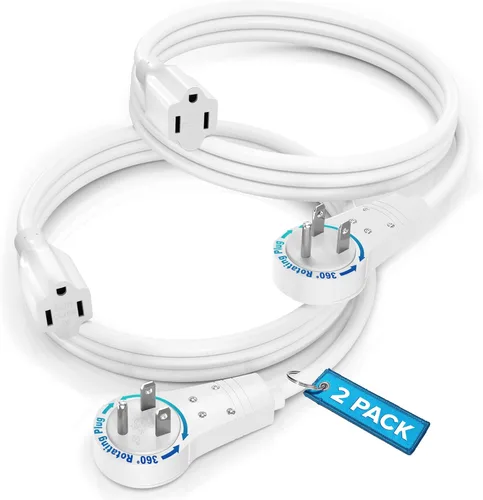 Vista 20 de Maximm Cable de extensión de enchufe plano giratorio de 360°, cable de extensión de 3 clavijas, cable de alimentación de 16 Awg, color negro