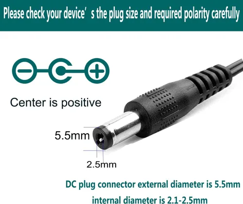 Vista 4 de Fuente de alimentación DC 12V 0.5A Adaptador de CA de 6 W 100-240V 50-60Hz a CC 12Volt 0.5A Adaptador de corriente Transformador DC 12V Cable