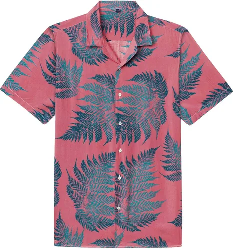 Vista 29 de Alimens & Gentle - Camisa de algodón estilo hawaiano para hombre, casual, de manga corta, ajuste regular 1609 rojo