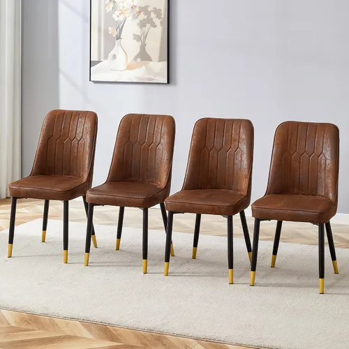 Vista 16 de Juego de 2 sillas de comedor modernas, color negro, sillas de cocina de piel sintética, sillas laterales tapizadas con patas de metal, sillas sin