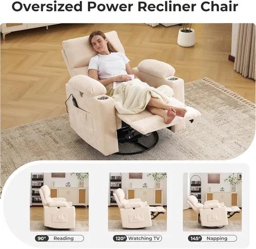 Vista 8 de Sillón reclinable eléctrico con balanceo para guardería con apoyabrazos ajustables, silla de lactancia con función de masaje y calor, reclinable