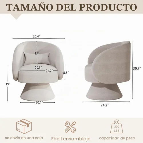 Vista 2 de Silla Giratoria de Barril, Sillas Giratorias de Acento Tapizadas para Acurrucarse para Sala de Estar, Cómodo Sillón Giratorio Redondo Pequeño