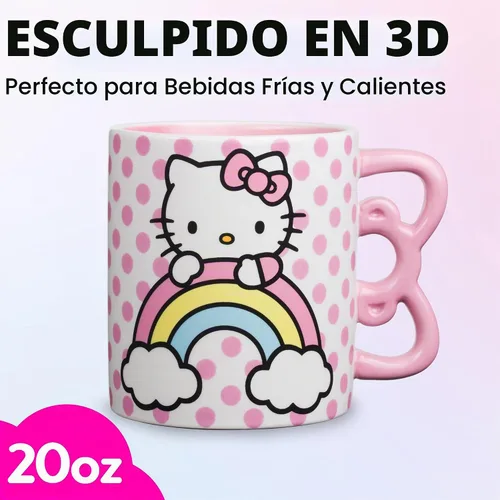 Vista 2 de Silver Buffalo Sanrio Hello Kitty Puntos Arcoíris 3D Taza de cerámica esculpida con asa con forma de arcoíris, 20 onzas Sanrio Hello Kitty Rainbow