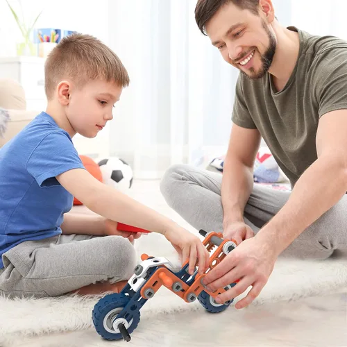 Vista 7 de Mobius - Juego de construcción STEM 12 en 1, 152 piezas, juguete de Naranja y azul - 12 en 1 - 152 piezas