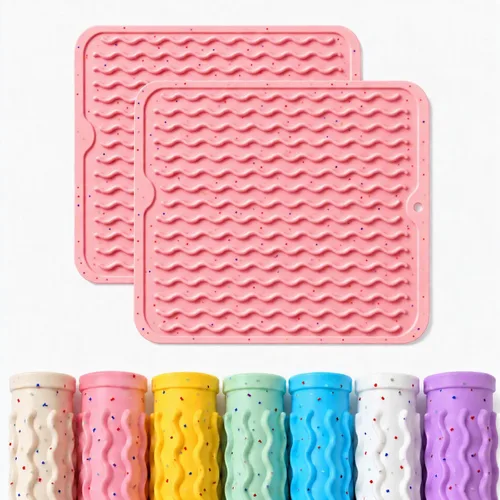 Vista 29 de CAKETIME Paquete de 2 tapetes de secado de platos de silicona multicolor para encimera de cocina, comedor, manteles individuales resistentes al