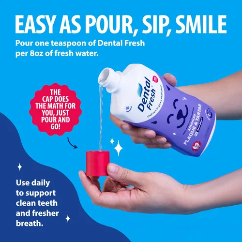 Vista 3 de Dental Fresh Aditivo de agua para perros y gatos, fórmula avanzada, 8 onzas líquidas, placa y sarro para cuidado bucal diario