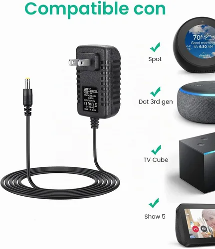 Vista 2 de Cable de alimentación de 15 W para Alexa Echo Spot, Echo Dot