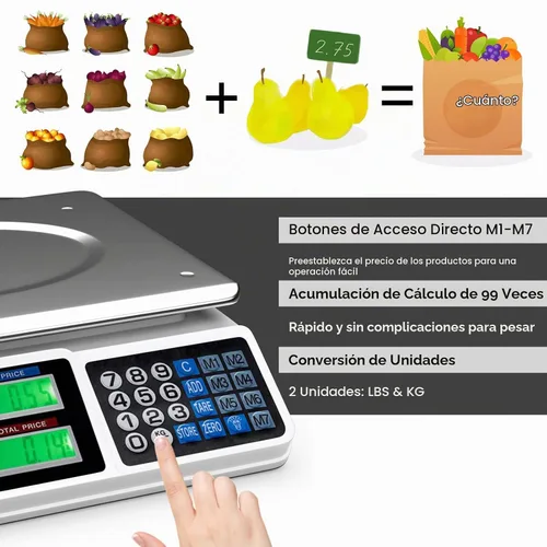 Vista 4 de Safstar balanza digital electrónica LCD comercial para pesar comida, carne, con capacidad de hasta 66 libras