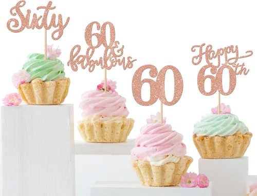 Vista 32 de Rsstarxi Paquete de 24 adornos con purpurina para cupcakes de 30 cumpleaños, treinta y 30 fabulosas selecciones de cupcakes, decoraciones para feliz