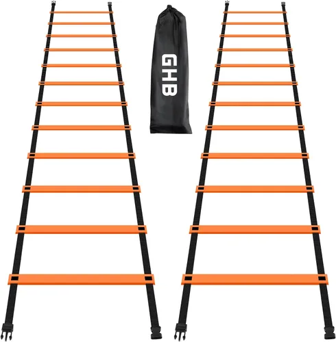 Vista 10 de GHB Pro Agility Ladder Agility Training Ladder Speed 12 Rung 20ft with Carrying Bag Verde