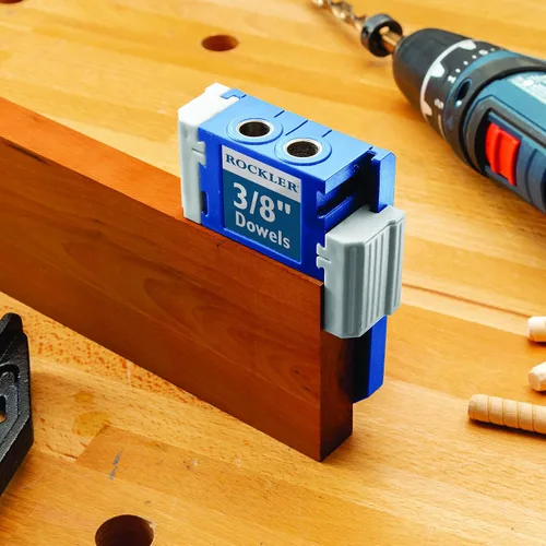 Vista 4 de Rockler Kit de plantilla de espiga de 3/8 pulgadas con broca y collar de tope - Kit de plantilla de espiga de madera - Topes de doble borde para una