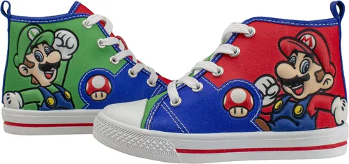 Vista 2 de SUPER MARIO Brothers Mario, Luigi, Nintendo - Zapatos deportivos de caña alta y con cordones para niños pequeños, talla 7 a 12