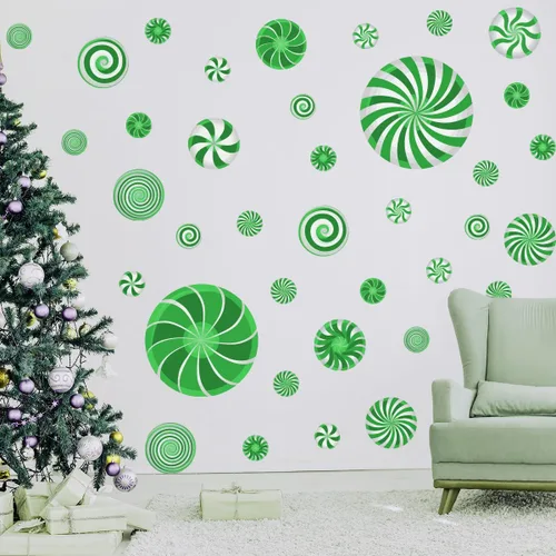 Vista 13 de 77 PCS Calcomanías de Pared de Dulces de Navidad Decoraciones Calcomanías de Pared de Navidad Calcomanías de Piso de Caramelo de Menta para Rojo