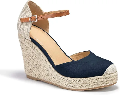 Vista 3 de FISACE - Alpargatas de verano para mujer, sandalias de plataforma, con hebilla en el tobillo y puntera cerrada