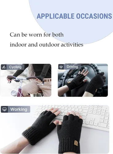 Vista 5 de Guantes sin dedos de medio dedo para invierno. Guantes cálidos de punto para trabajo, running, ciclismo y conducción para hombres y mujeres