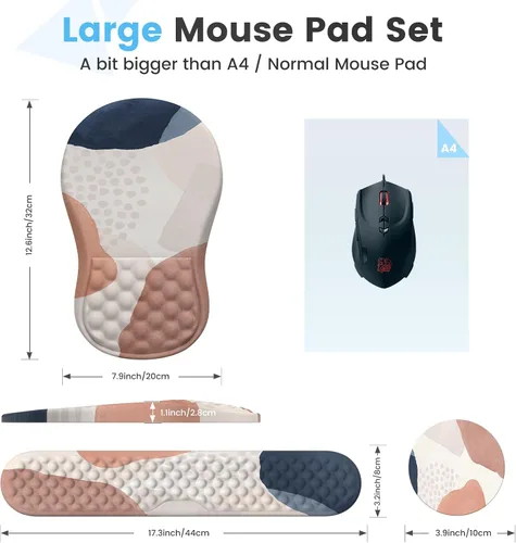 Vista 6 de HAOCOO Alfombrilla de Mouse Ergonómica con Reposamuñecas y Juego de Reposamuñecas para Teclado, Set de 3 Piezas, Alfombrillas de Mouse para Boho