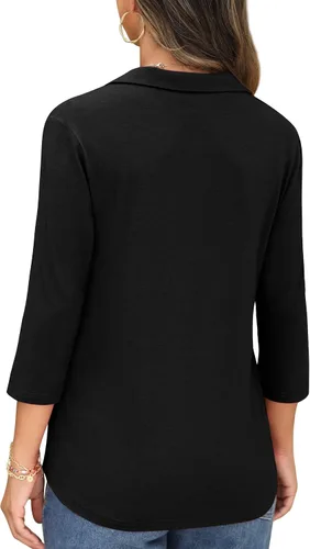Vista 3 de QIXING Blusa casual de verano para mujer, cuello en V, con botones, elegante, para mujer