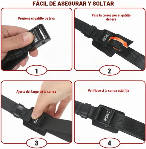Vista 4 de [Paquete de 4] Correas de amarre de 1 pulgada x 4 pies con hebillas, correas de amarre ajustables de servicio pesado con hebilla de leva