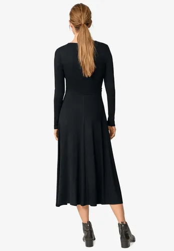 Vista 3 de Ellos Vestido midi de punto con corpiño drapeado de talla grande para mujer