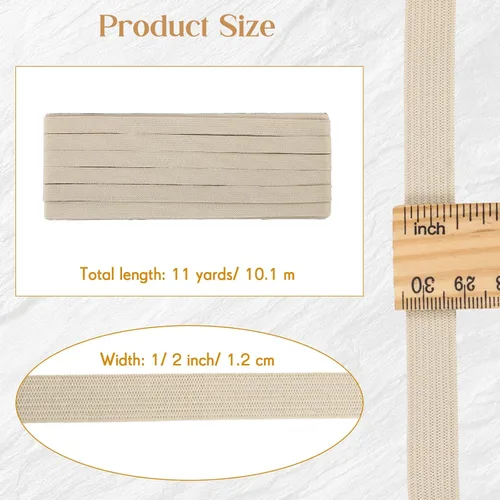 Vista 2 de Shappy Banda elástica para coser de punto de 1/2 pulgada x 11 yardas (beige)