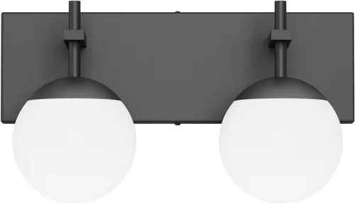 Vista 8 de Ralbay Lámpara de pared de baño negra mate, 2 luces, iluminación moderna de mediados de siglo, luz de tocador de globo de vidrio lechoso negro